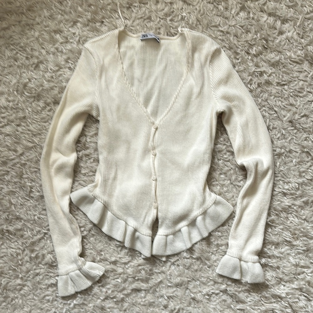 Zara Cream Ruffle Cardigan